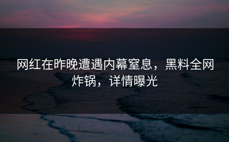 网红在昨晚遭遇内幕窒息，黑料全网炸锅，详情曝光