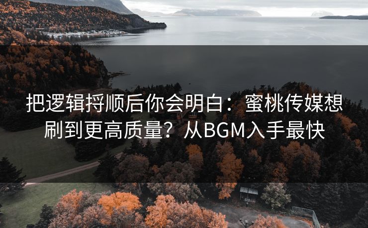 把逻辑捋顺后你会明白:蜜桃传媒想刷到更高质量?从BGM入手最快 把逻辑捋顺后你会明白:蜜桃传媒想刷到更高质量?从BGM入手最快